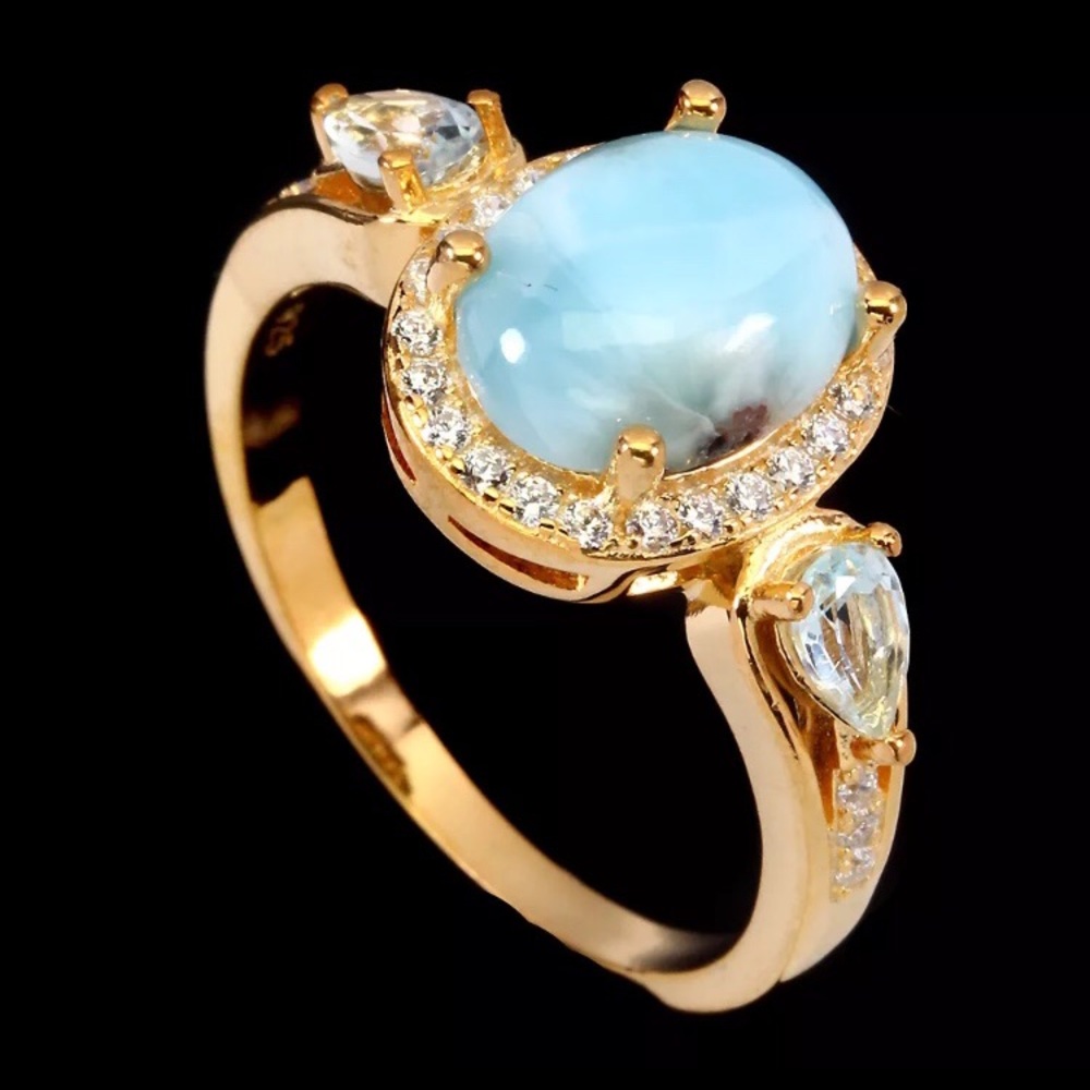 Natural Larimar sterling silver 925 Ring